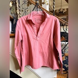 Frank and Eileen 100% cotton popover Henley. V back collar.EUC Salmon color. XS